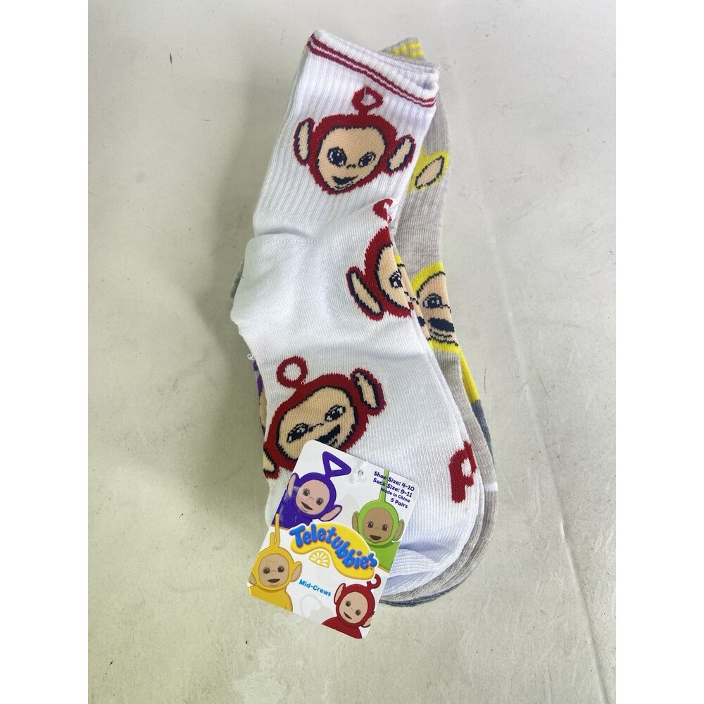 Teletubbies Multicolor Mid Crew Socks 5 Pairs Shoe Size 4-10 Sock Size 9-11 NEW
